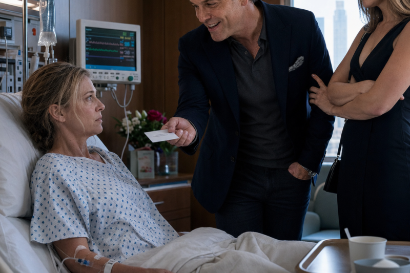 MY HUSBAND CAME TO MY HOSPITAL ROOM WITH HIS MISTRESS.  HE HANDED ME A DIVORCE LAWYER’S BUSINESS CARD AND LAUGHED.  THEN HE ASKED HIS SICK WIFE TO PAY HIM ALIMONY.