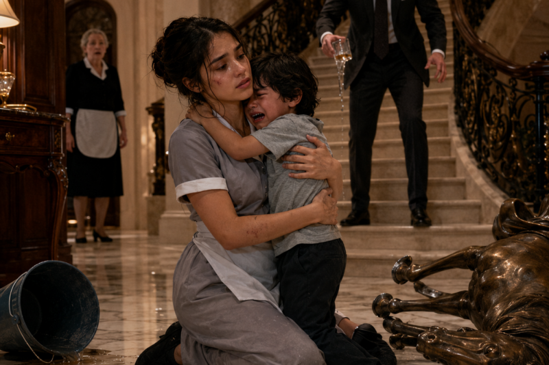The housekeeper knelt in front of the most feared man’s son after he attacked her. When the little boy whispered one word, everyone finally understood the mansion was hiding something worse than a tantrum