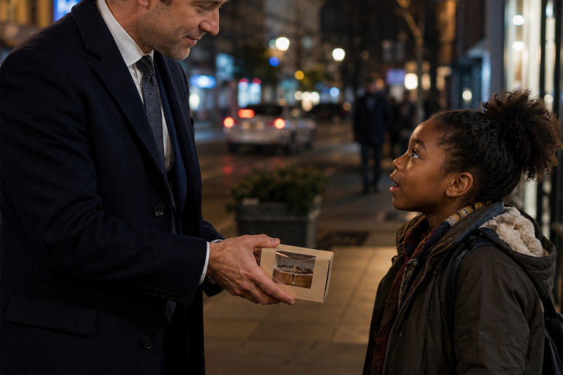 THE MAN THOUGHT HE WAS FEEDING ONE HUNGRY LITTLE GIRL OUTSIDE A RESTAURANT. BUT SHE DIDN’T OPEN THE BOX, DIDN’T TAKE A SINGLE BITE, AND RAN INTO THE DARK LIKE SOMEONE WAS WAITING FOR HER. WHEN HE FOLLOWED HER THROUGH THE COLD ALLEY, HE FOUND A ROOM FULL OF CHILDREN STARING AT THAT FOOD LIKE IT WAS A MIRACLE