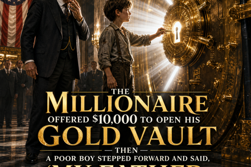 THE MILLIONAIRE OFFERED $10,000 TO OPEN HIS GOLD VAULT — THEN A POOR BOY STEPPED FORWARD AND SAID, “MY FATHER BUILT THIS SAFE”  The richest man in the room laughed when a small boy said he could open the vault. Then the first click echoed across the marble hall, and that laugh died in his throat. Because the boy was not cracking a safe for money—he was unlocking the secret that built the millionaire’s entire life