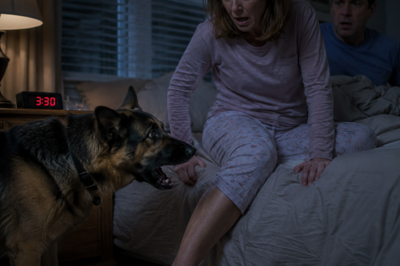 THE DOG WOULD NOT LET HER WALK AWAY FROM THE PAIN.  EVERYONE THOUGHT HE WAS ACTING CRAZY.  THEN HE WOKE HER UP BEFORE HER BODY GAVE HER ONE FINAL WARNING.