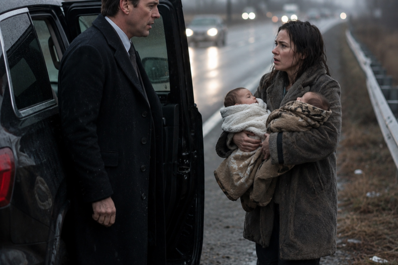 He Saw His Ex-Wife Begging Beside the Highway. The Twins in Her Arms Carried the Secret That Could Ruin Him
