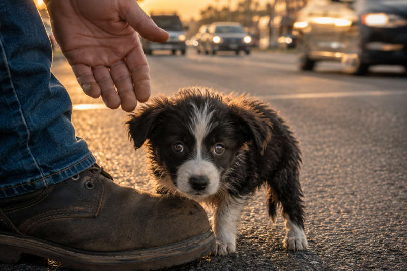 THE PUPPY STOOD IN THE MIDDLE OF TRAFFIC CRYING FOR SOMEONE WHO WAS NEVER COMING BACK. CARS KEPT PASSING HIM. AND SOMEHOW, HE STILL WAITED.