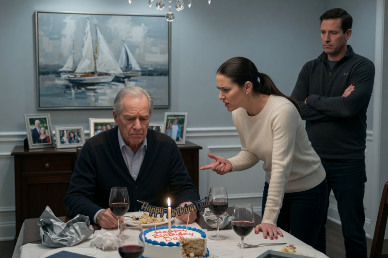 MY SON’S WIFE YELLED AT ME ON MY BIRTHDAY: “YOU’RE A BURDEN—YOU HAVE NOTHING AND YOU’VE NEVER HAD ANYTHING!” MY SON NODDED. I SMILED AND CALLED MY PARTNER