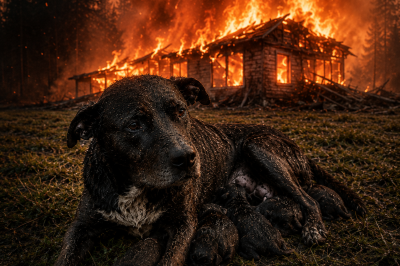 WHEN MY HOUSE CAUGHT FIRE AT 4 AM, MY DOG DID SOMETHING SO SELFLESS IT BROKE MY HEART INTO A MILLION PIECES. BUT THEY DIDN’T KNOW THAT HE WASN’T SAVING HIS OWN PUPPIES—HE WAS RUNNING INTO THE INFERNO ELEVEN TIMES FOR A FAMILY OF STRAYS HE HAD NEVER MET