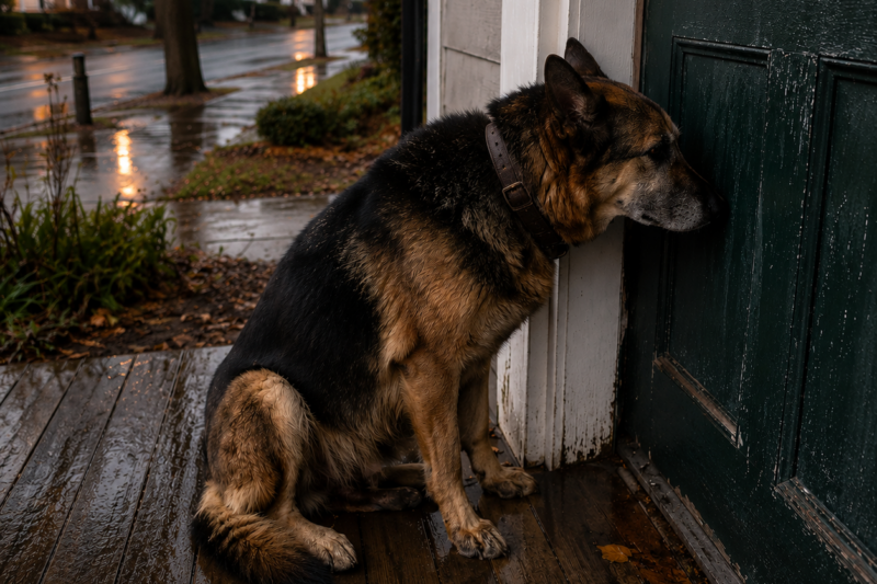 THE GERMAN SHEPHERD SAT OUTSIDE MY NEIGHBOR’S DOOR FOR THREE DAYS — THEN I HEARD BREATHING INSIDE