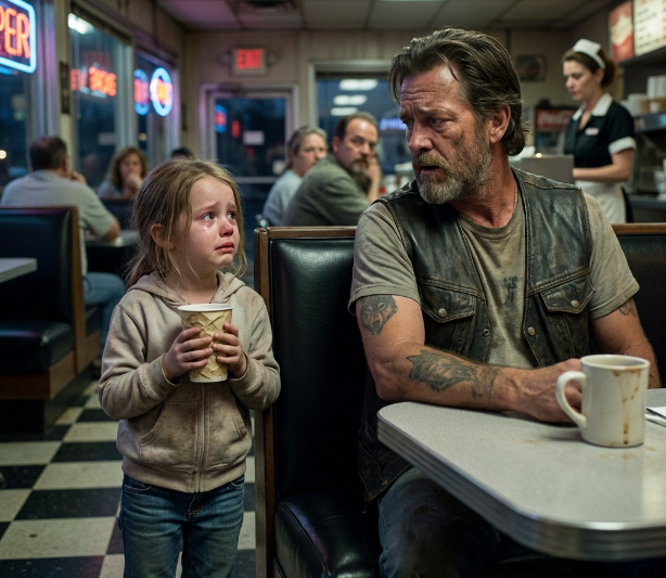 THE LITTLE GIRL WALKED INTO THE DINER HOLDING A PAPER CUP SHE NEVER DRANK FROM, AND HER EYES WERE NOT LOOKING FOR FOOD.
