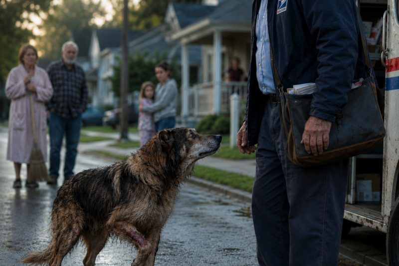 He dropped it at Jim’s feet, stared at the old mail truck, and refused to move like he had finally found the person who could finish a delivery twenty years late.