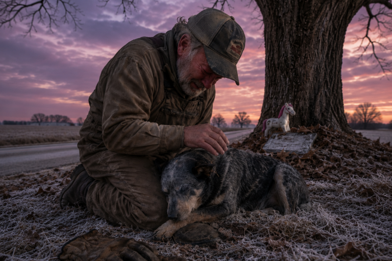 A BROKEN FARMER FELL TO HIS KNEES BESIDE THE FROZEN ROAD.  A STRAY DOG WHO TRUSTED NO ONE WALKED STRAIGHT TOWARD HIM.  THEN ONE LITTLE GIRL’S NAME CHANGED EVERYTHING.