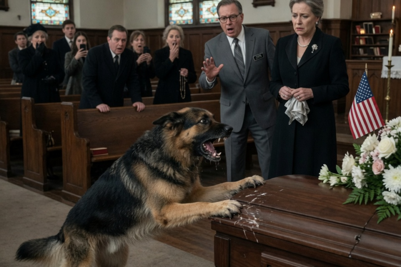 THE FIRST SOUND THAT BROKE MY FATHER’S FUNERAL WAS NOT A SOB — IT WAS HIS DOG TRYING TO TEAR THE COFFIN OPEN.