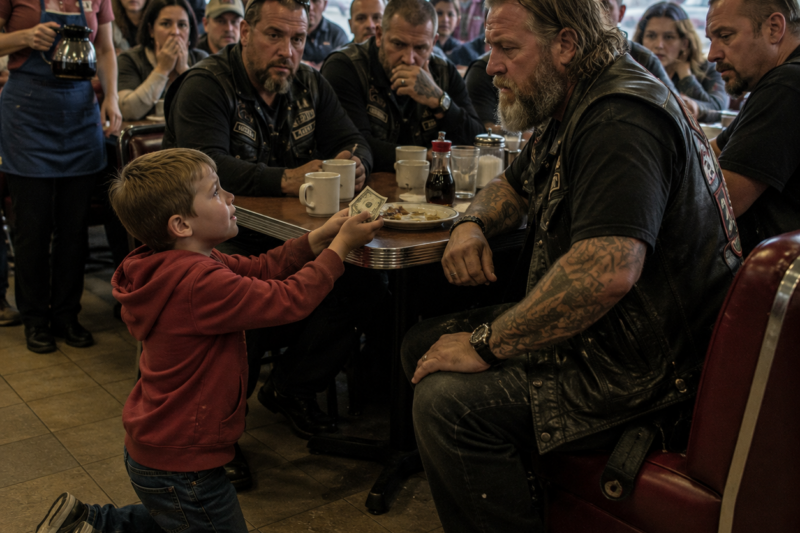 THE SIX-YEAR-OLD DROPPED TO HIS KNEES IN THE DINER AND OFFERED $4.12 TO SIX HELL’S ANGELS.