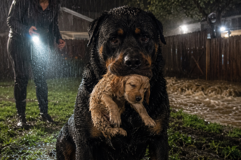 WHEN MY NEIGHBOR SCREAMED THAT MY ROTTWEILER HAD SOMETHING IN THE STORM, I FEARED THE W0RST — BUT THEY DIDN’T KNOW BEAR HAD BEEN GUARDING A SECRET THE RAIN WAS ABOUT TO REVEAL