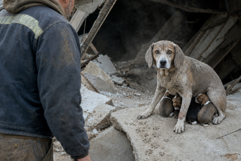 THE BUILDING WAS SUPPOSED TO BE EMPTY.  THEN DEREK SAW THE PAW PRINTS.  AND ONE SET KEPT GOING BACK INTO THE RUBBLE.