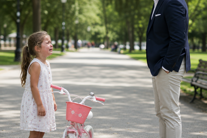 THE LITTLE GIRL STOOD ON A RICH NEIGHBORHOOD SIDEWALK SELLING HER PINK BICYCLE BECAUSE HER MOTHER HAD NOT EATEN IN DAYS. ADRIAN COLE THOUGHT HE WAS STOPPING TO HELP A CRYING CHILD, UNTIL SHE LOOKED PAST HIM AT THE BLACK SUV AND WHISPERED THAT THEY HAD TAKEN HER MOTHER. THEN HE SAW THE FADED RIBBON BRACELET TIED TO THE HANDLEBARS—AND THE INITIALS OF HIS D3AD BROTHER STITCHED INTO THE THREAD.