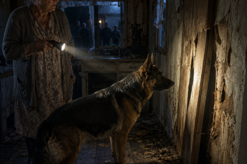 HER GERMAN SHEPHERD DID NOT LAUGH—HE STOOD INSIDE IT THAT FIRST NIGHT, STARING AT ONE WALL LIKE SOMETHING BEHIND IT WAS STILL BREATHING.