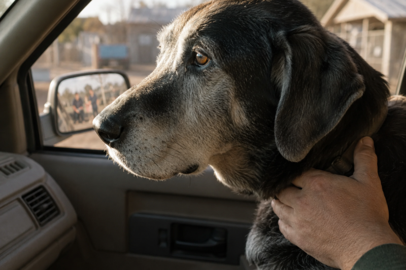THE OLD DOG DIDN’T BARK WHEN I CHOSE HIM. HE JUST LOOKED AT ME LIKE HE WAS AFRAID TO HOPE. THEN HE TURNED BACK TO WATCH THE SHELTER DISAPPEAR.