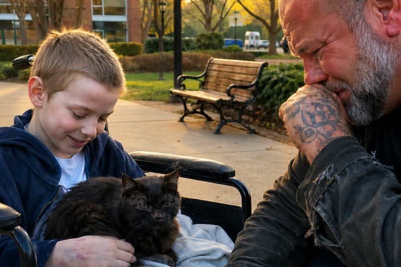 My Very Sick Son Asked to Hold the Scariest Man’s Ugly Black Cat — and the Whole Park Went Silent