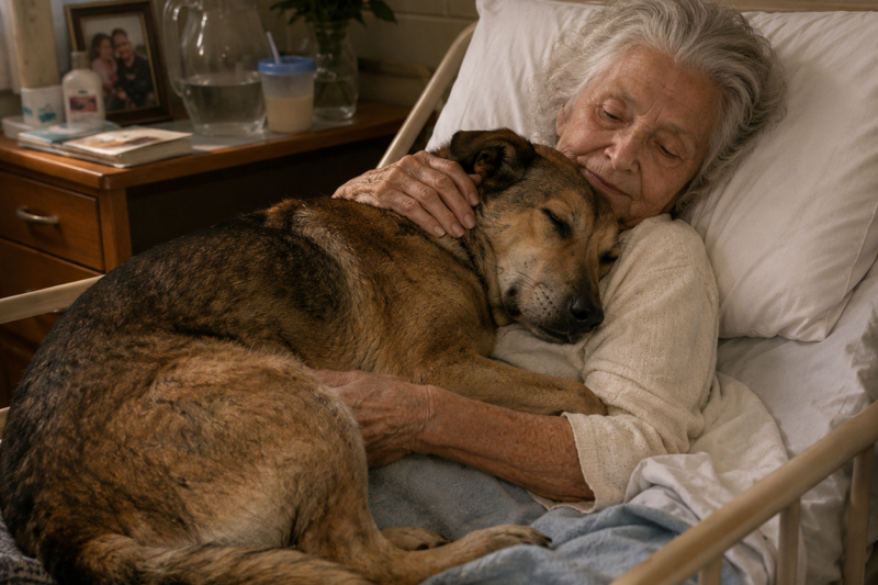 THE “NO ANIMALS ALLOWED” SIGN WAS CLEAR, AND THE NURSES SAW THE SCARRED STRAY DOG SNEAKING IN EVERY NIGHT FOR SIX YEARS. BUT THEY DIDN’T KNOW THAT HE WASN’T THERE FOR FOOD OR WARMTH; HE WAS KEEPING A SILENT, MIRACULOUS PROMISE TO A WOMAN WHO COULDN’T EVEN REMEMBER HER OWN NAME.