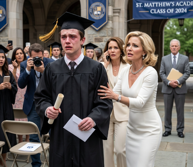 HIS DIPLOMA WAS STILL IN HIS HAND WHEN HIS MOTHER’S PUBLICIST TOLD HIM TO HUG HER AGAIN FOR THE CAMERAS