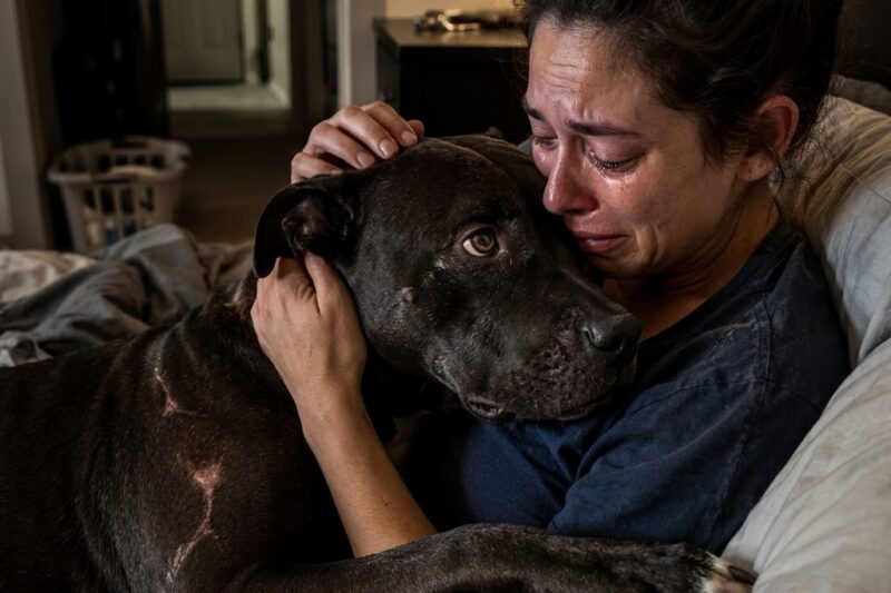 THE SHELTER WARNED HER THAT THE PIT BULL MIGHT NEVER TRUST ANYONE AGAIN, BUT THEY DIDN’T KNOW THAT ONE NIGHT, THE DOG WHO FEARED EVERY RAISED HAND WOULD PRESS HERSELF AGAINST HER OWNER’S CHEST UNTIL SHE COULD BREATHE AGAIN
