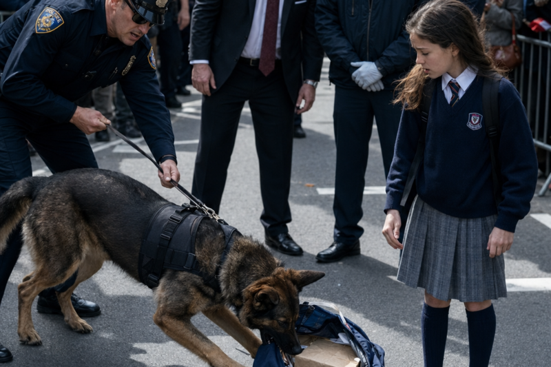 During a solemn parade, a police dog unexpectedly lunged and tore a schoolgirl’s backpack. The incident stunned everyone. But even more shocking was what was discovered inside the backpack, leaving investigators speechless. What could it be? Why did the police dog react so violently?