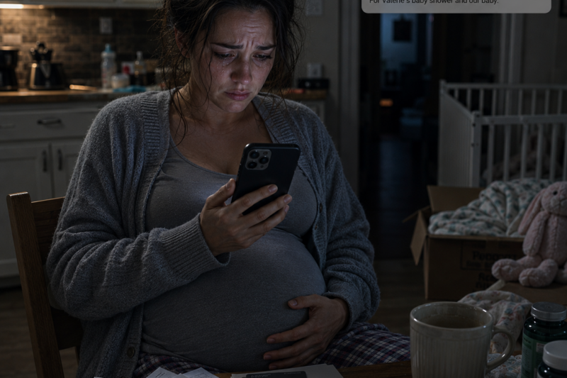 My husband accidentally transferred $3,850 to me with a note that read: “For Valerie’s baby shower and our baby.” I was seven months pregnant, my belly hard from crying so much, and my credit card maxed out because he swore that “the company was struggling.” That night, I didn’t scream. I just took a screenshot… and started counting every lie as if they were coins on a table.