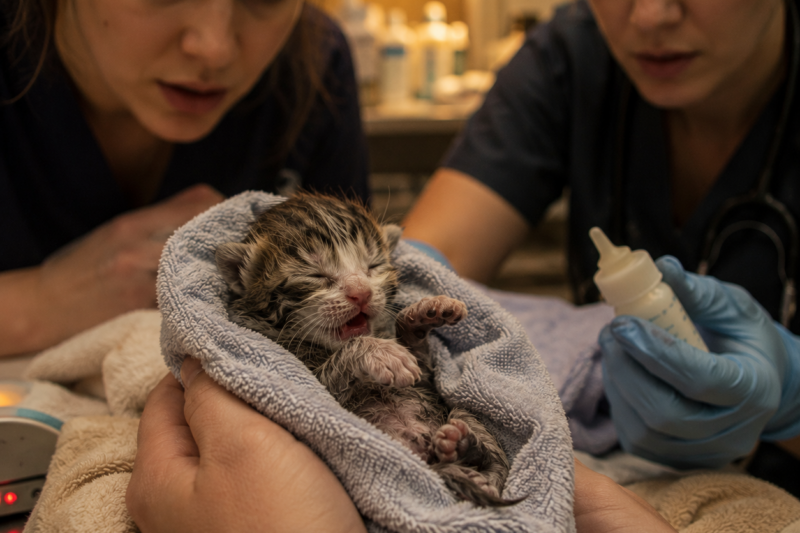 THE KITTEN WAS SO TINY AND COLD THAT FOR ONE TERRIBLE SECOND, EVERYONE IN THE ROOM STOPPED BREATHING.