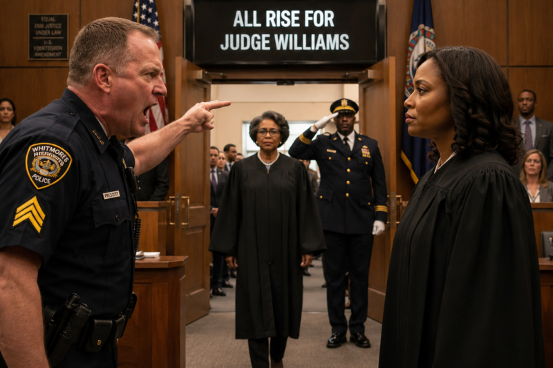 THE POLICE SERGEANT SCREAMED “GET OUT!” AT A BLACK WOMAN ON A DARK ROAD — HOURS LATER, HIS CHIEF STOOD AT ATTENTION AND ANNOUNCED, “ALL RISE FOR JUDGE WILLIAMS”