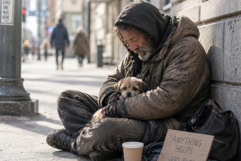 SHE PLACED A SMALL DOG BESIDE MY TARP, PRESSED A SILVER LEASH INTO MY HAND, AND WALKED AWAY WITHOUT SAYING A WORD.