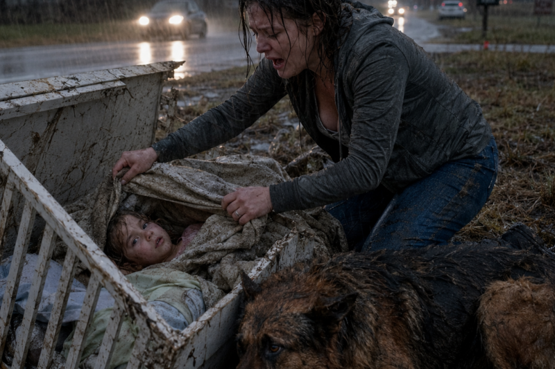 I THOUGHT I WAS LOOKING AT TRASH ON THE SIDE OF THE ROAD.  THEN I SAW THE DOG LYING IN THE RAIN BESIDE A BROKEN CRIB.  AND WHEN I PULLED BACK THE BLANKET, A LITTLE GIRL OPENED HER EYES AND WHISPERED SOMETHING I STILL CAN’T FORGET.