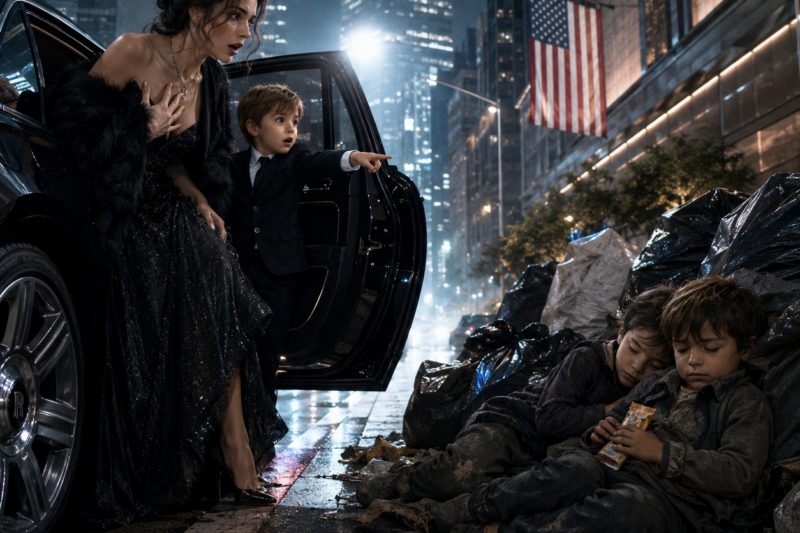 My five-year-old son screamed for me to stop the car because two boys sleeping beside the garbage looked exactly like him  The moment I saw them curled on the pavement, dirt on their clothes and fear in their eyes, my world fractured. The moment Ayaan clutched his tiny biscuit packet like it was a treasure, I understood the depth of betrayal, loss, and survival that had carried my children through five years of shadows. The moment I realized my father had hidden them from me, the empire I built, the towers I raised, and the life I thought I controlled meant nothing against the streets that had cradled my sons.