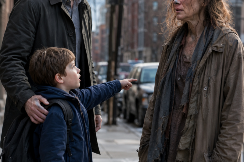MY SON POINTED AT A HOMELESS WOMAN AND SAID, “THAT’S MY MOM”—BUT I HAD BURIED MY WIFE 3 YEARS AGO