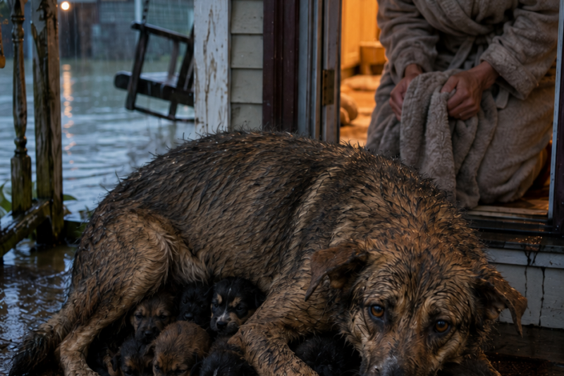 THE STRAY MOTHER DOG WHO FOLLOWED ONE WARM WINDOW THROUGH THE FLOOD