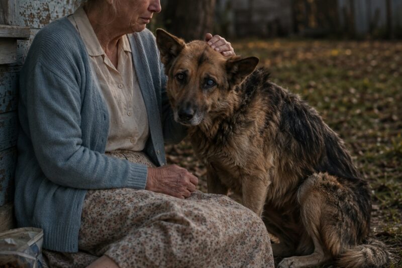 She was sitting by the dog, putting her hand on her head and crying. Not loud, not to get attention. Her tears just flowed, as if this dog was the only creature in the world with whom she could finally afford to be weak.
