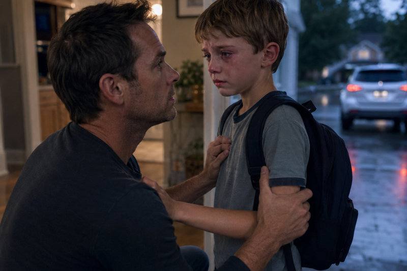 My eight-year-old son came back from his mother’s house walking like he was hiding a wound with every step. When I asked what happened, he gripped my shirt and whispered, “Dad… Darío said nobody would believe me.” I didn’t scream. I didn’t call my ex. I dialed 911, because before they could erase the proof, I was going to make sure the whole truth survived….