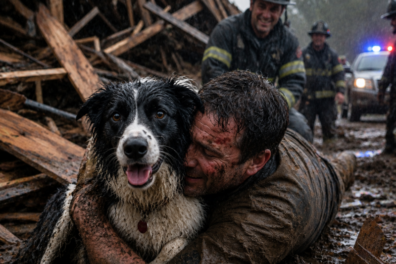 A MAN WAS TRAPPED UNDER A COLLAPSED BARN FOR FOUR HOURS — AND HIS DOG RAN TWO MILES THROUGH THE RAIN TO SAVE HIM