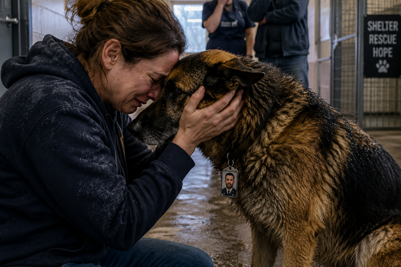 I GAVE AWAY MY HUSBAND’S MILITARY DOG BECAUSE THE GRIEF OF LOSING DAVID WAS TOO MUCH TO BEAR. I TRIED TO RUN FROM THE MEMORIES FOR THREE YEARS. BUT THEY DIDN’T KNOW THAT WHEN I WALKED INTO A RANDOM SHELTER, I’D FIND HIM STILL WEARING THE ONE THING I THOUGHT WAS LOST.