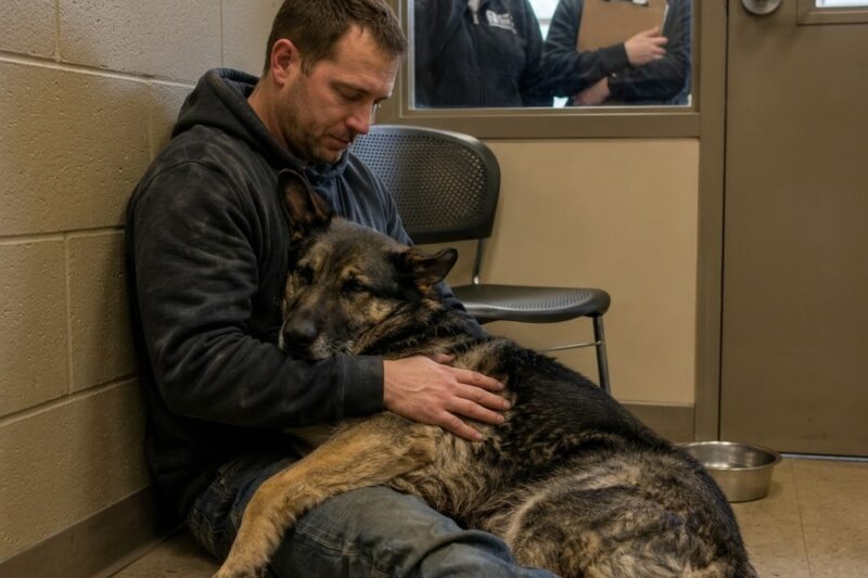 EVERYONE BACKED AWAY FROM THE GROWLING GERMAN SHEPHERD BEHIND THE KENNEL DOOR, BUT THEY DIDN’T KNOW THAT THE VETERAN STANDING IN FRONT OF HIM HAD ONCE MADE THE SAME SOUND WITHOUT OPENING HIS MOUTH