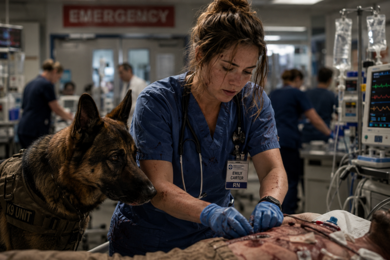 THE DYING MAN WAS BLEEDING OUT ON THE GURNEY, BUT NO ONE COULD TOUCH HIM.  A 70-POUND BELGIAN MALINOIS SAT ON HIS CHEST LIKE A SOLDIER GUARDING HIS LAST BREATH.  THEN I WALKED IN, HELD OUT MY HAND, AND THE DOG DROPPED TO THE FLOOR LIKE HE KNEW EXACTLY WHO I WAS.