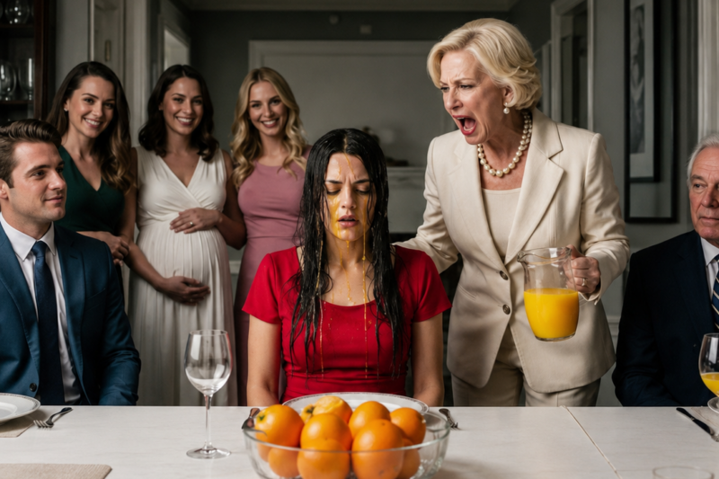 AT A FAMILY DINNER, MY HUSBAND’S MOTHER POURED ORANGE JUICE OVER MY HEAD TO HUMILIATE ME—AFTER CALLING ME A GOLD DIGGER AND CHARITY CASE, THEY LAUGHED… BUT THEY DIDN’T KNOW I OWNED THE EMPIRE THAT WOULD CRUSH THEM