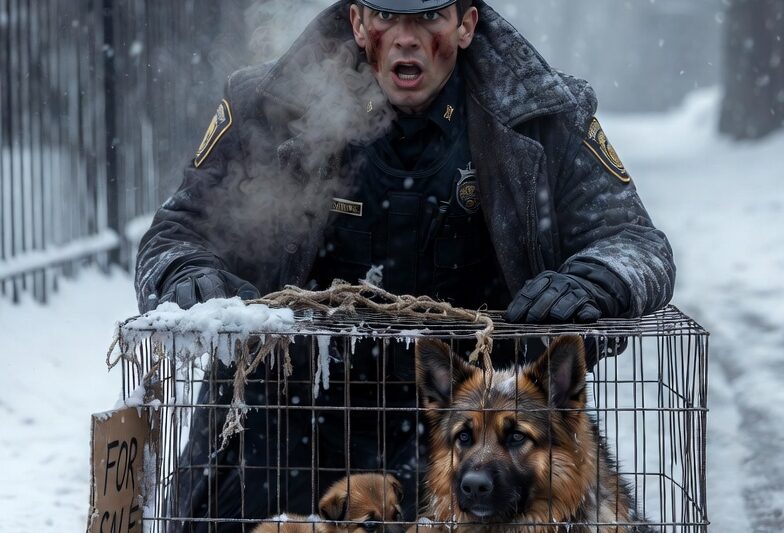 The Officer Found a Freezing Mother Dog in a Rusted Cage—Then the Puppies Led Him to the Cruel Secret Behind the “For Sale” Sign