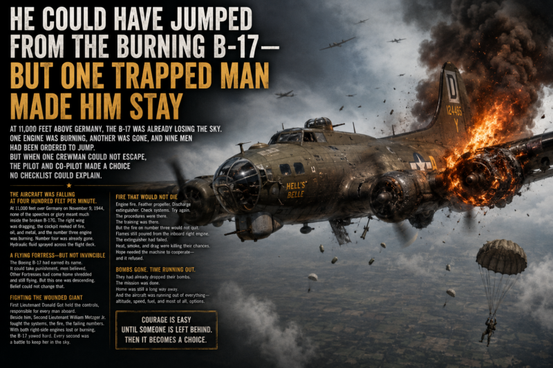 HE COULD HAVE JUMPED FROM THE BURNING B-17—BUT ONE TRAPPED MAN MADE HIM STAY