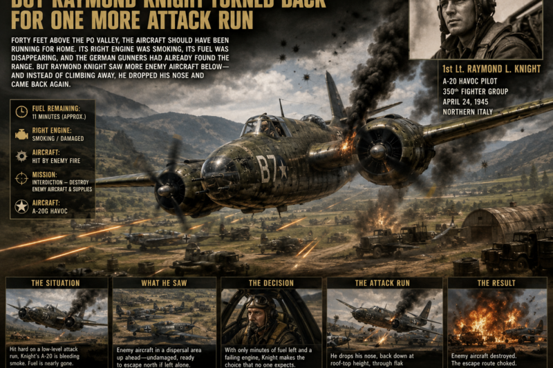 THE A-20 WAS ALREADY BLEEDING SMOKE — BUT RAYMOND KNIGHT TURNED BACK FOR ONE MORE ATTACK RUN
