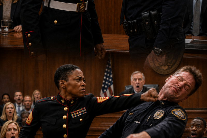 The Arrogant Cop Slapped the Black Female Marine in Court — Then One Punch Exposed Everything