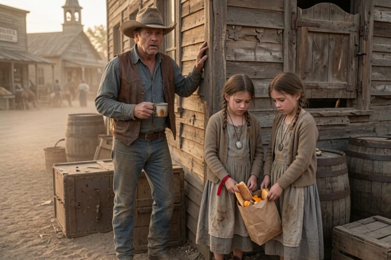 THE TWIN GIRLS DIDN’T BEG FOR FOOD. THEY JUST CAME BEHIND THE SALOON EVERY MORNING, QUIET AS SHADOWS, AND ATE WHATEVER STRANGERS HAD THROWN AWAY. THEN A LONELY COWBOY FOLLOWED THEM AND FOUND THE SECRET REDSTONE HAD BEEN TRYING TO BURY.