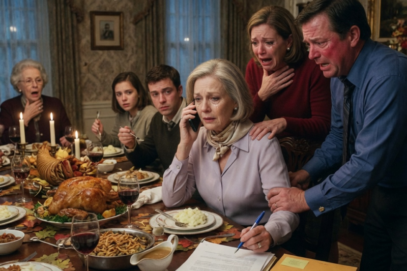 AT THANKSGIVING DINNER, MY SON-IN-LAW GRABBED MY WRIST AND FORCED ME TO SIGN OVER MY HOME. MY DAUGHTER CRIED AND BEGGED ME TO COMPLY. I CALMLY CALLED HIS BIGGEST CREDITOR. TURNS OUT, IT WAS ME ALL ALONG.