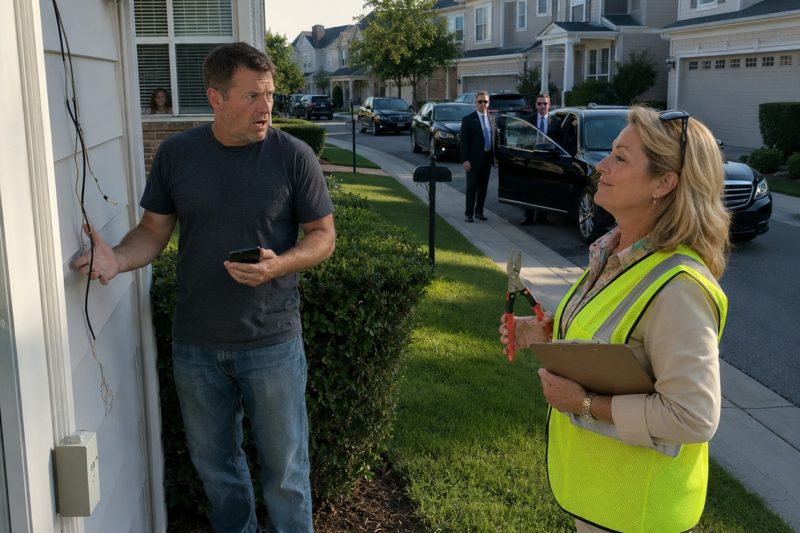 MY HOA PRESIDENT CUT MY INTERNET CABLE BECAUSE SHE SAID MY WIRES LOOKED “MESSY.” SHE THOUGHT SHE WAS TEACHING ME A LESSON ABOUT NEIGHBORHOOD STANDARDS. THIRTY MINUTES LATER, FEDERAL SEDANS WERE LINED UP OUTSIDE HER HOUSE