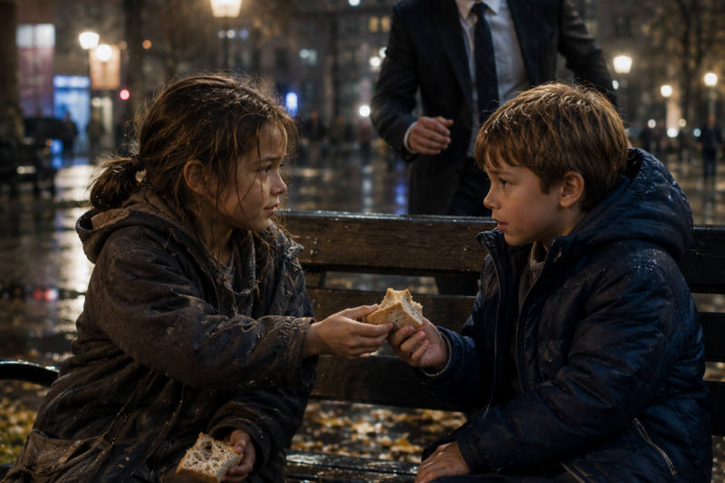 HOMELESS GIRL SHARES HER LAST BREAD WITH LOST BOY—THEN SHE LEARNS WHO HIS FATHER REALLY IS