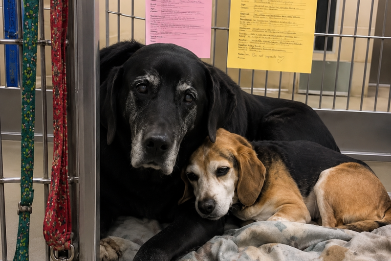 I Went To Adopt One Senior Dog—Then I Saw Two Empty Leashes Hanging Outside The Same Kennel