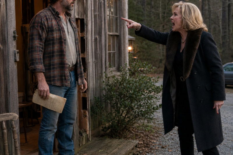 DELILAH THORNWICK SCREAMED THAT MY CABIN BELONGED TO HER SON. SHE STOOD IN MY DRIVEWAY LIKE 150 YEARS OF HISTORY COULD BE ERASED BY HER MANICURE AND A THREAT. SHE DIDN’T KNOW THE WALLS HAD BEEN HIDING A DOCUMENT THAT COULD BURY HER WHOLE FAMILY.